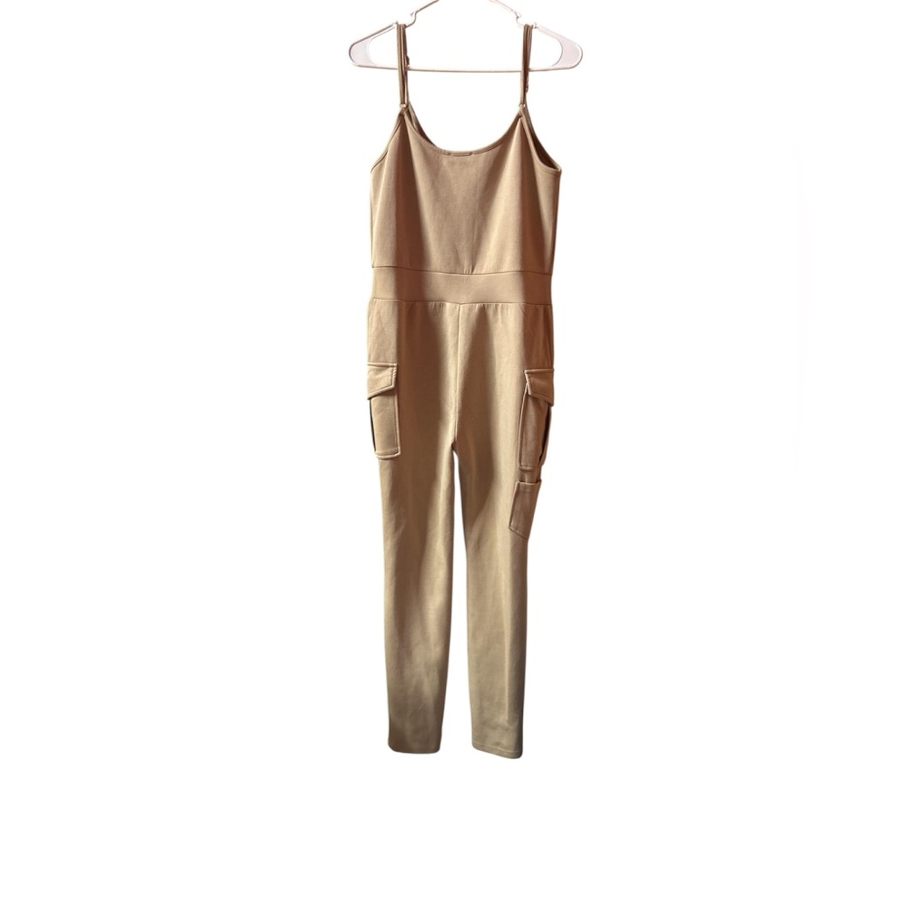 Chocolate USA Tan Cargo Pockets Spaghetti Straps Jumpsuit
